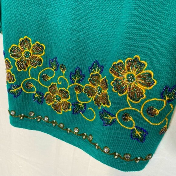Vintage Victoria Jones Beaded Oversized Green Ramie Cotton Cowl Neck Sweater L - Picture 9 of 16